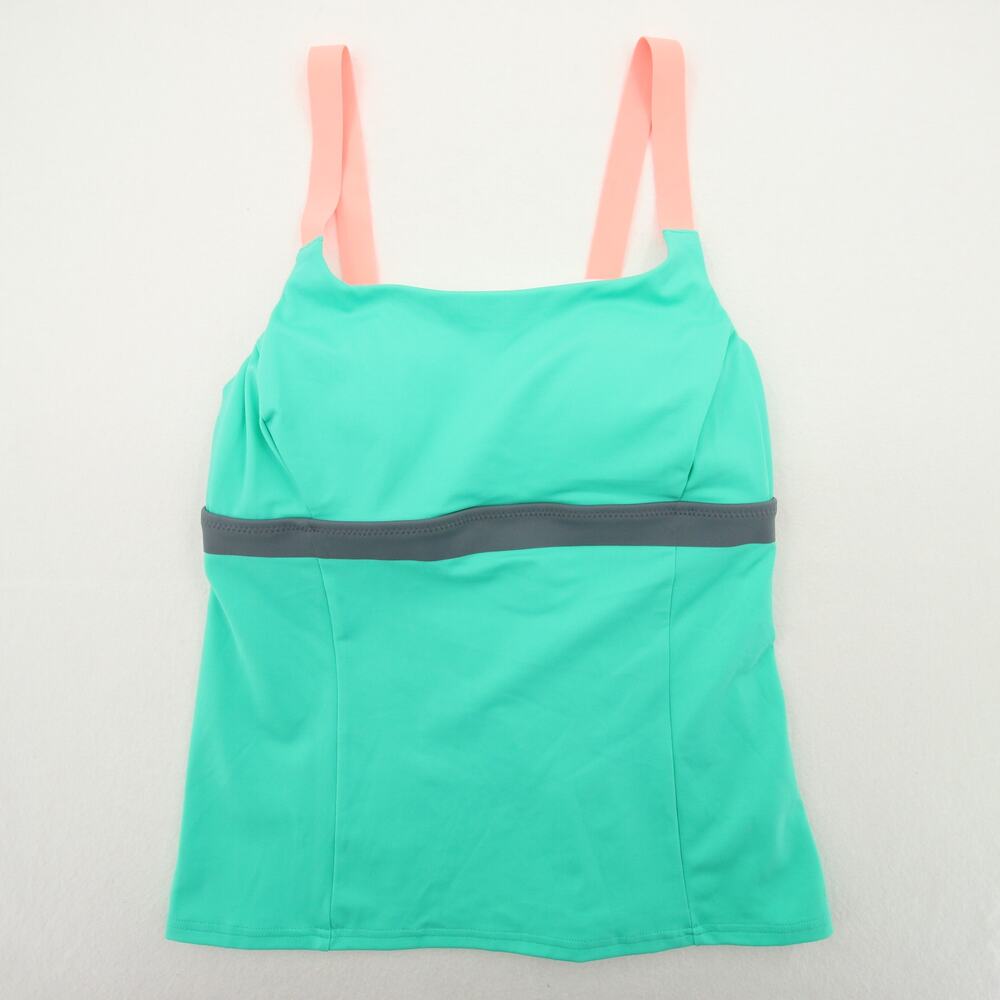 Lands End Tankini Top Aqua Green Colorblock Square Neck Built In Bra Size 2